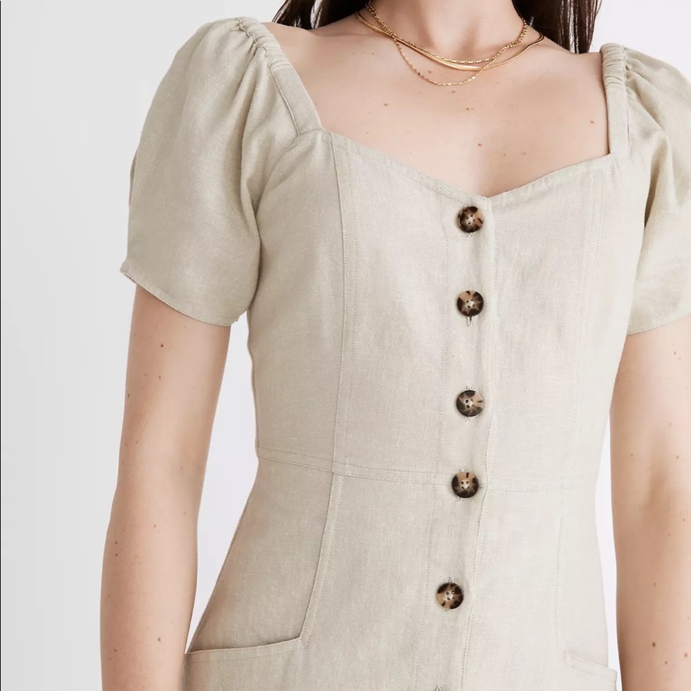 Madewell Linen-Cotton Puff-Sleeve Mini Dress in Faded Seagrass - Picture 4 of 5
